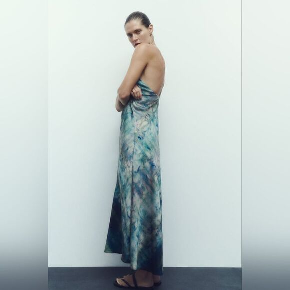 ZARA TIE-DYE PRINT HALTER SLIP DRESS - Picture 15 of 16